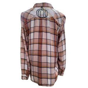 UPCYCLED Flannel with "Pumpkin" Embroidered Patch | XL